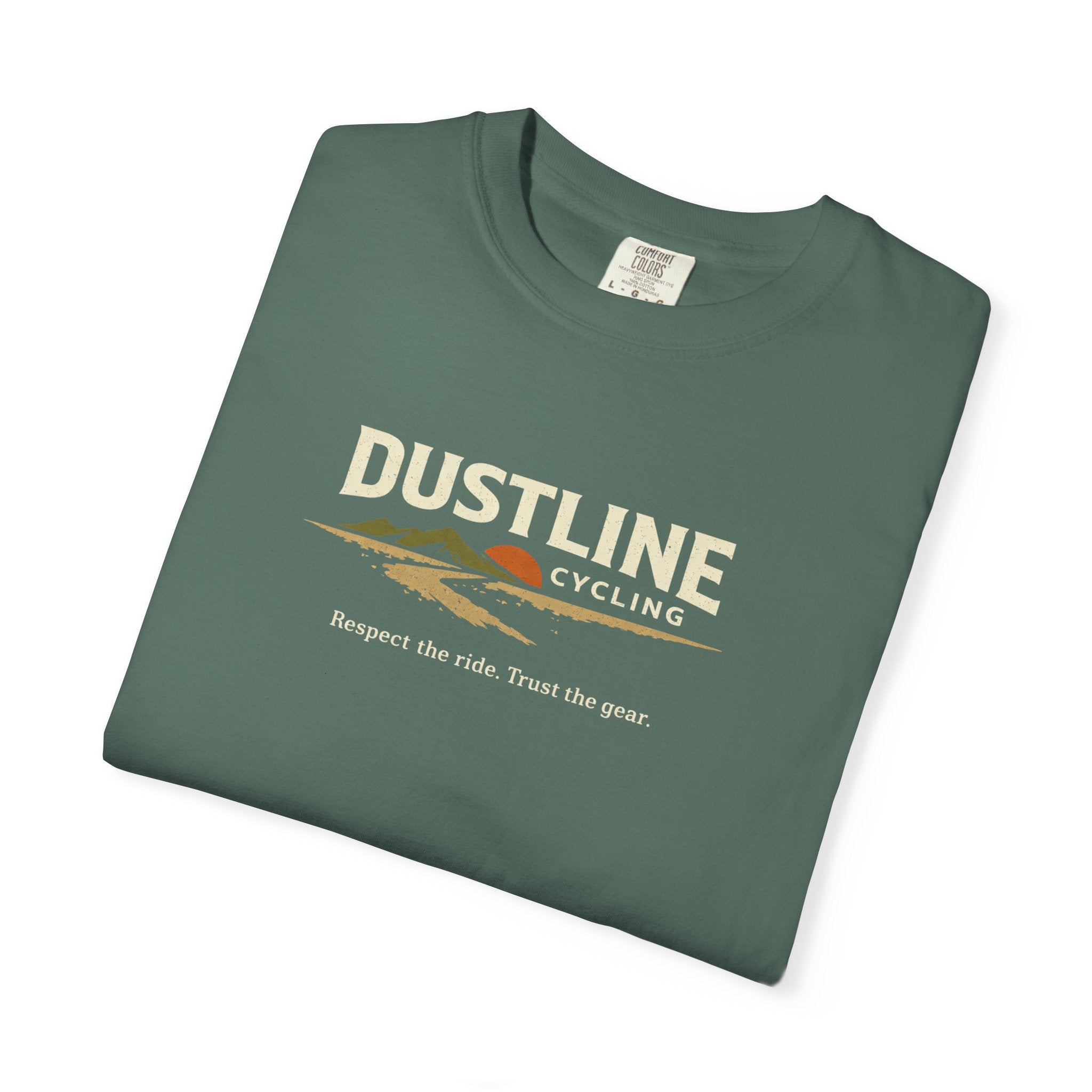 Dustline Cycling T-Shirt — Mountain Ride Graphic Tee ("Respect the ride. Trust the gear.")