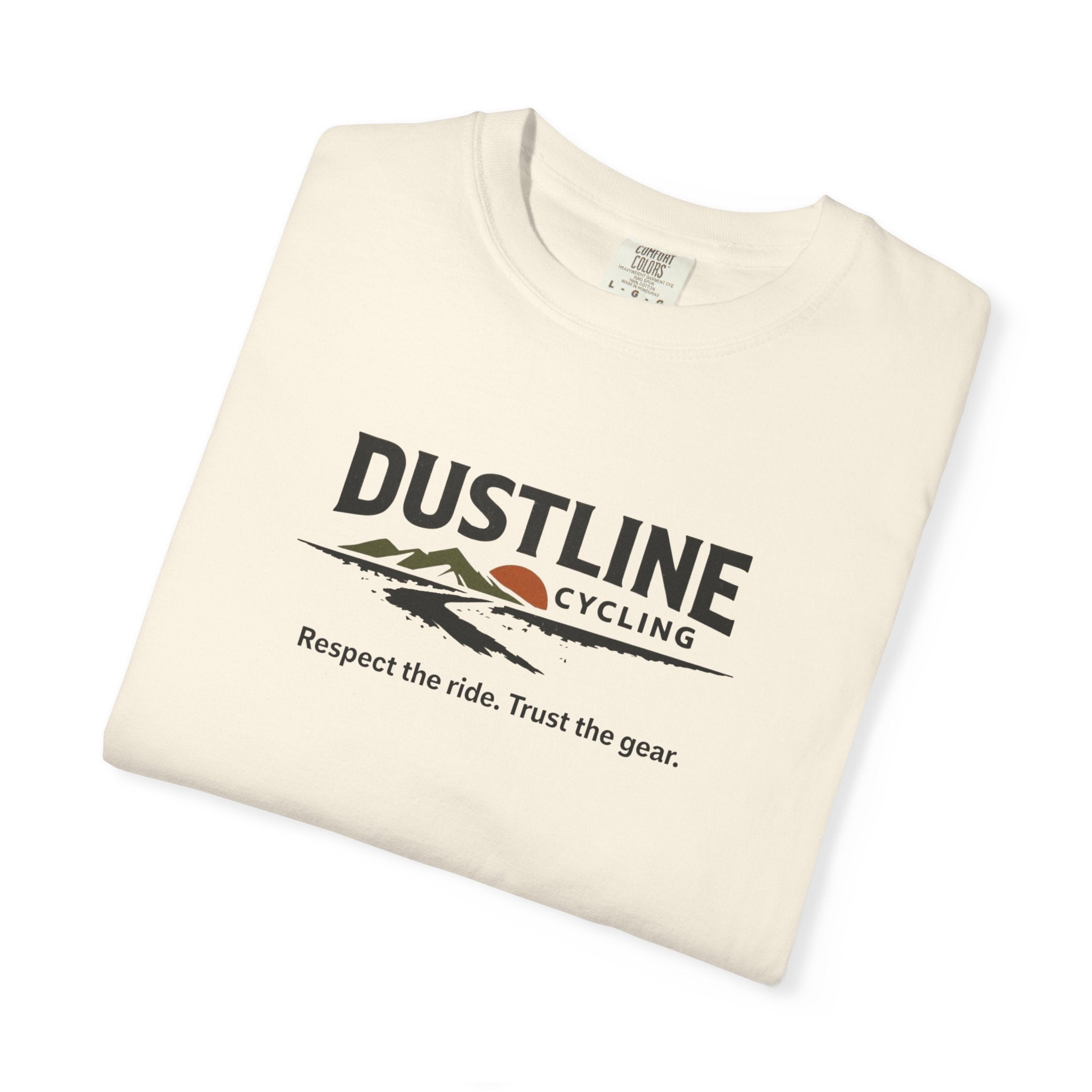 Dustline Cycling T-Shirt — Mountain Ride Graphic Tee ("Respect the ride. Trust the gear.")