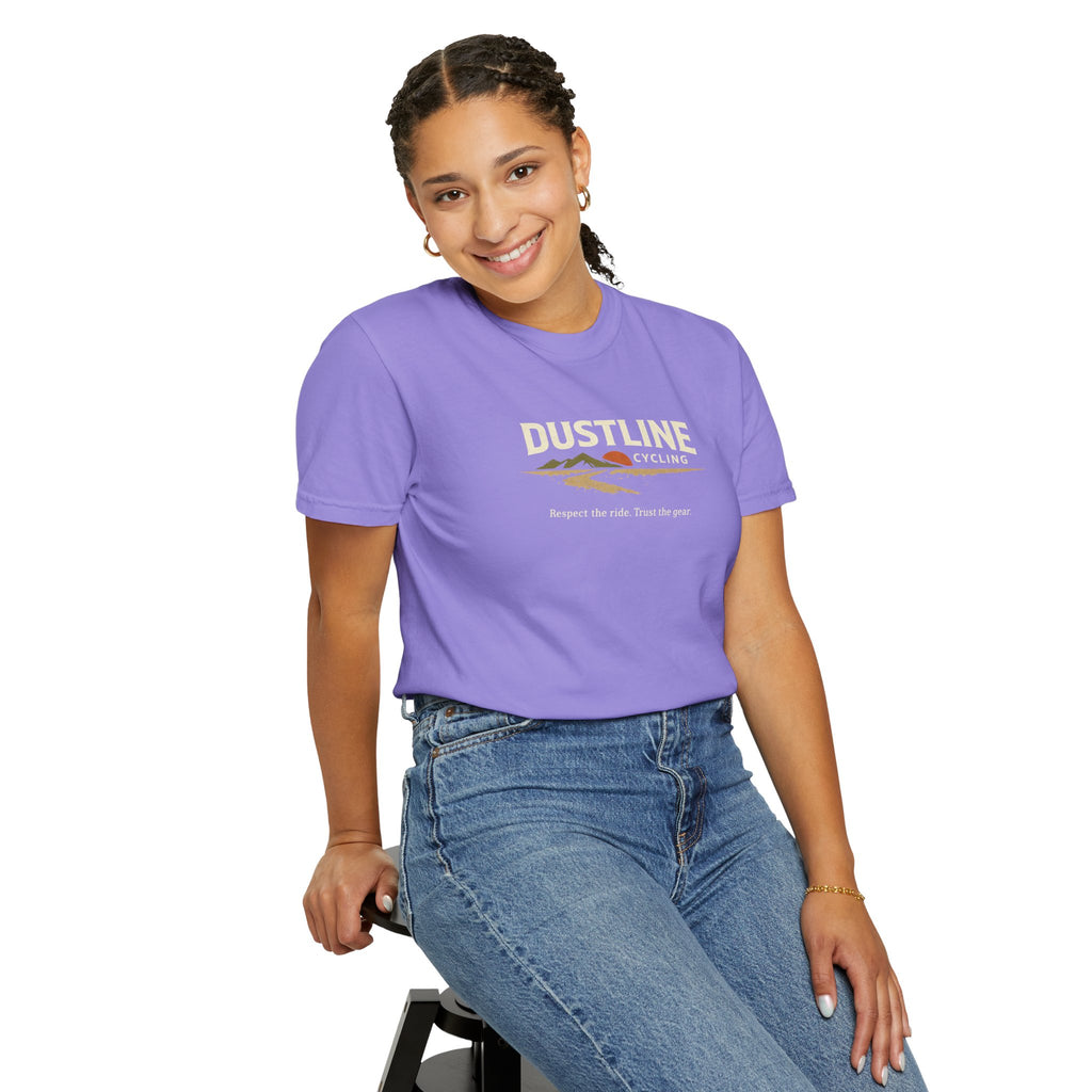 Dustline Cycling T-Shirt — Mountain Ride Graphic Tee ("Respect the ride. Trust the gear.")