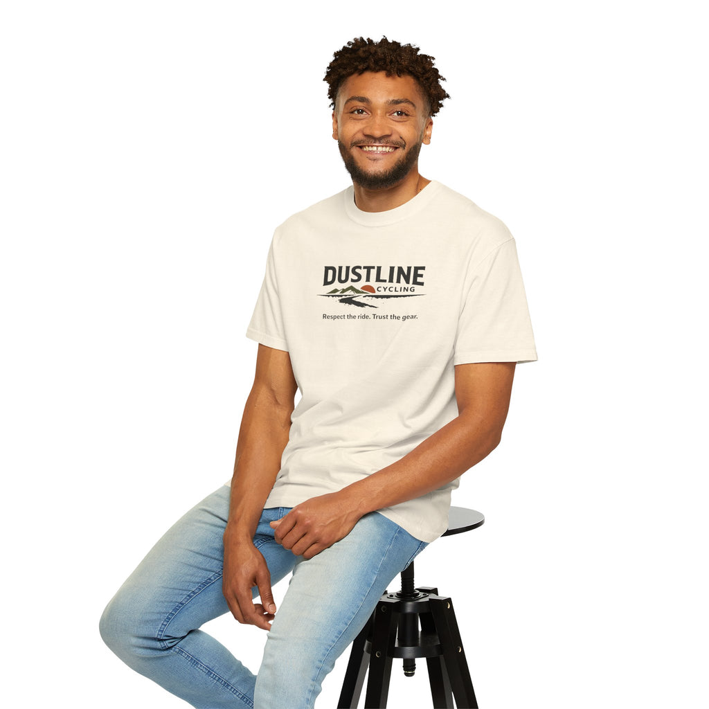 Dustline Cycling T-Shirt — Mountain Ride Graphic Tee ("Respect the ride. Trust the gear.")
