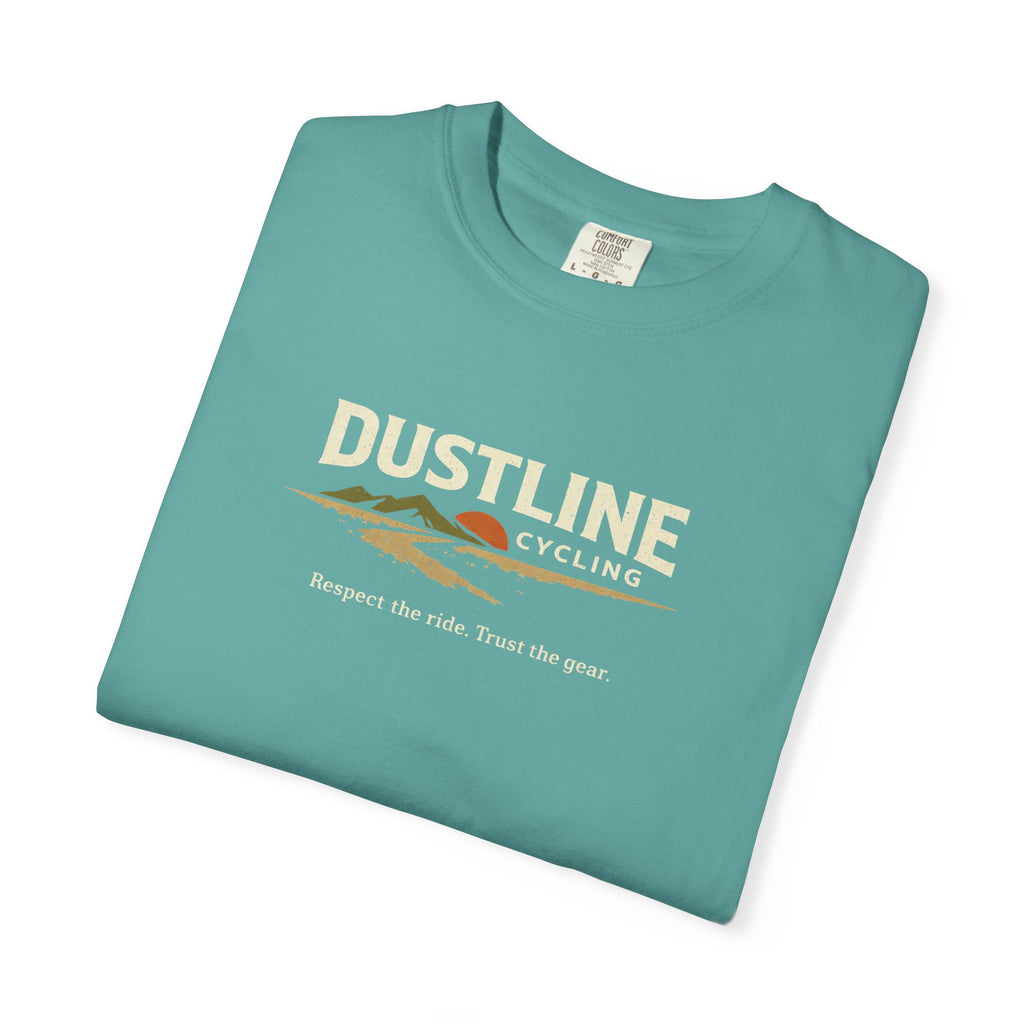 Dustline Cycling T-Shirt — Mountain Ride Graphic Tee ("Respect the ride. Trust the gear.")