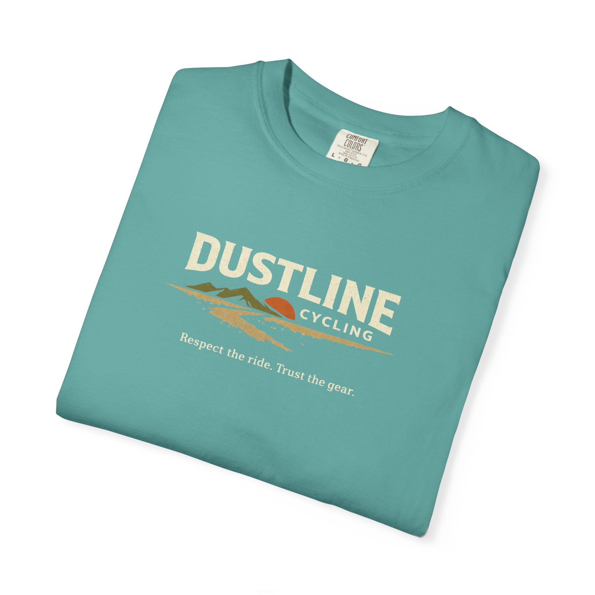 Dustline Cycling T-Shirt — Mountain Ride Graphic Tee ("Respect the ride. Trust the gear.")