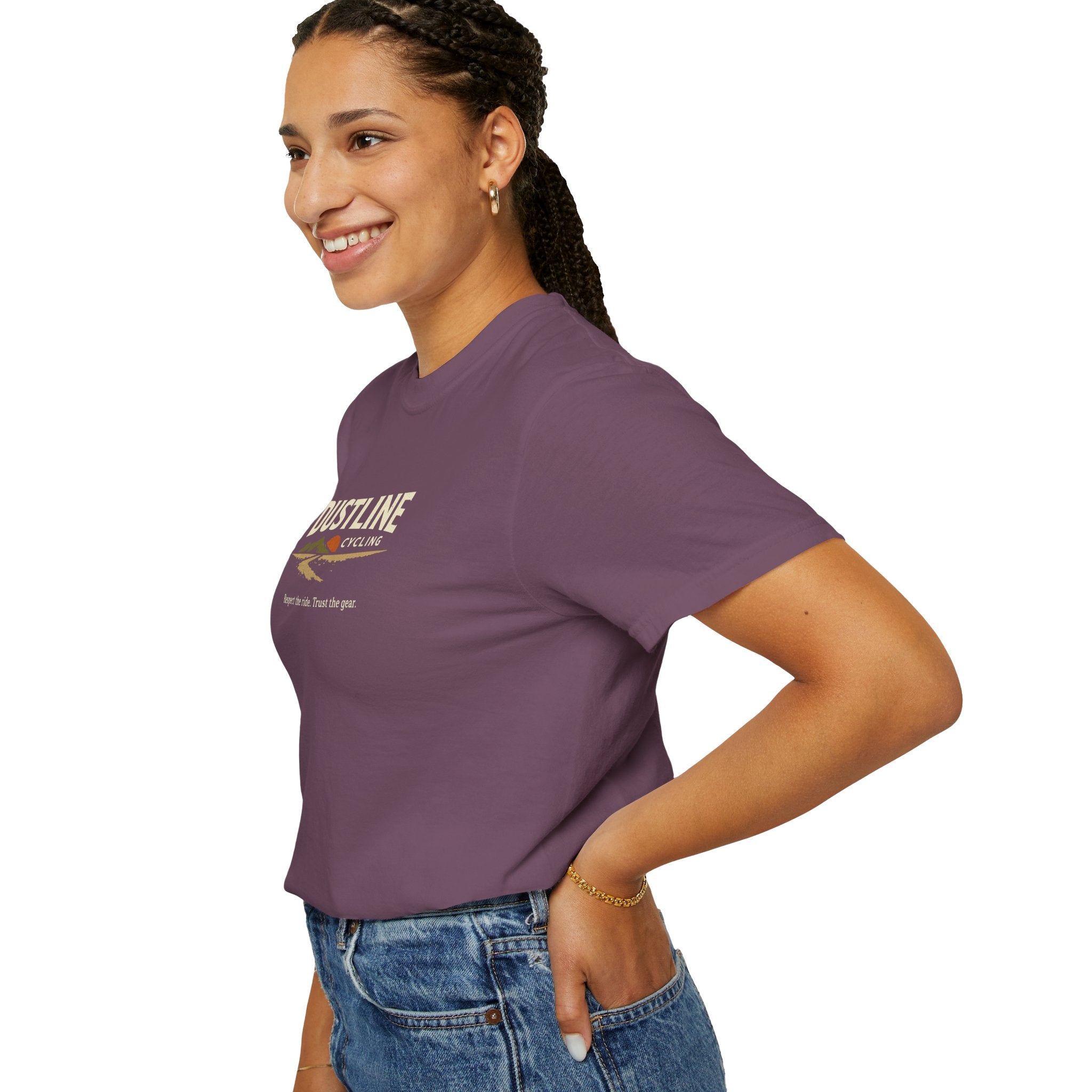 Dustline Cycling T-Shirt — Mountain Ride Graphic Tee ("Respect the ride. Trust the gear.")
