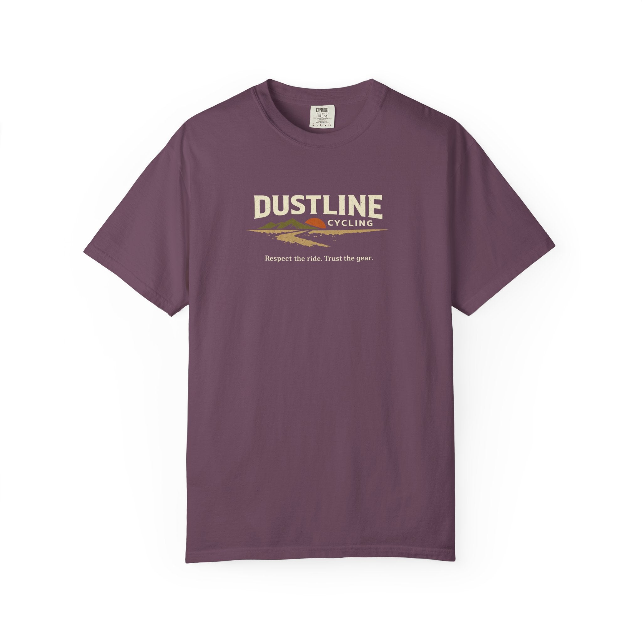 Dustline Cycling T-Shirt — Mountain Ride Graphic Tee ("Respect the ride. Trust the gear.")
