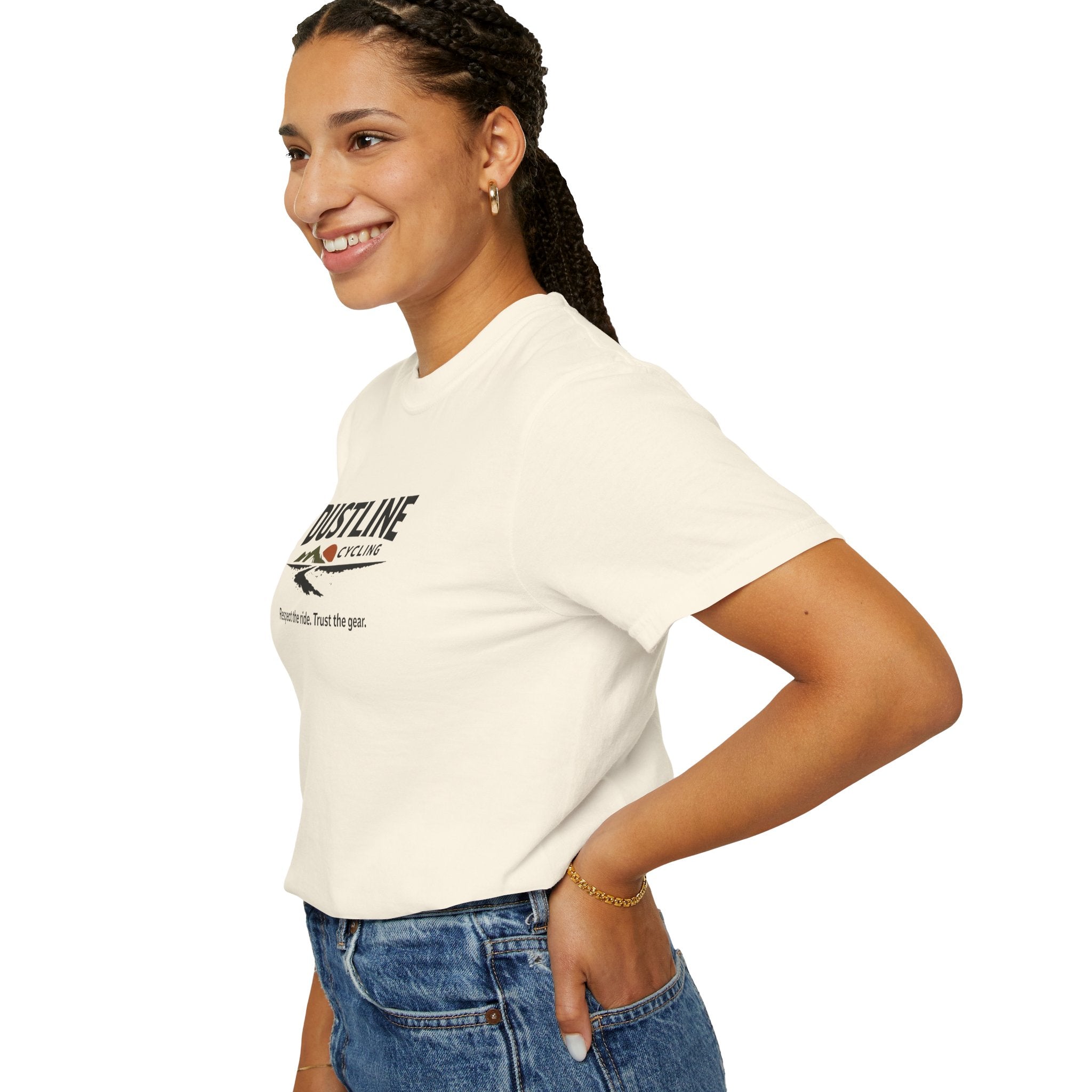 Dustline Cycling T-Shirt — Mountain Ride Graphic Tee ("Respect the ride. Trust the gear.")