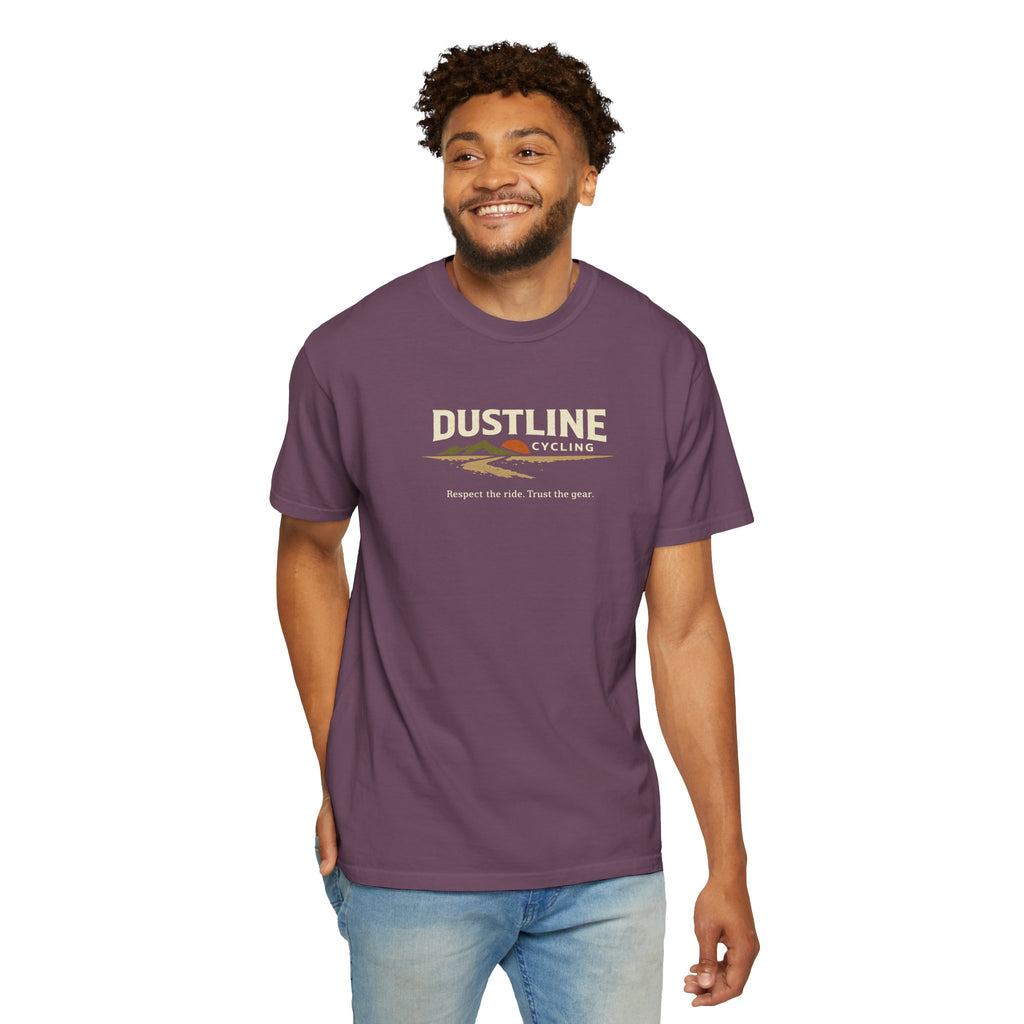 Dustline Cycling T-Shirt — Mountain Ride Graphic Tee ("Respect the ride. Trust the gear.")