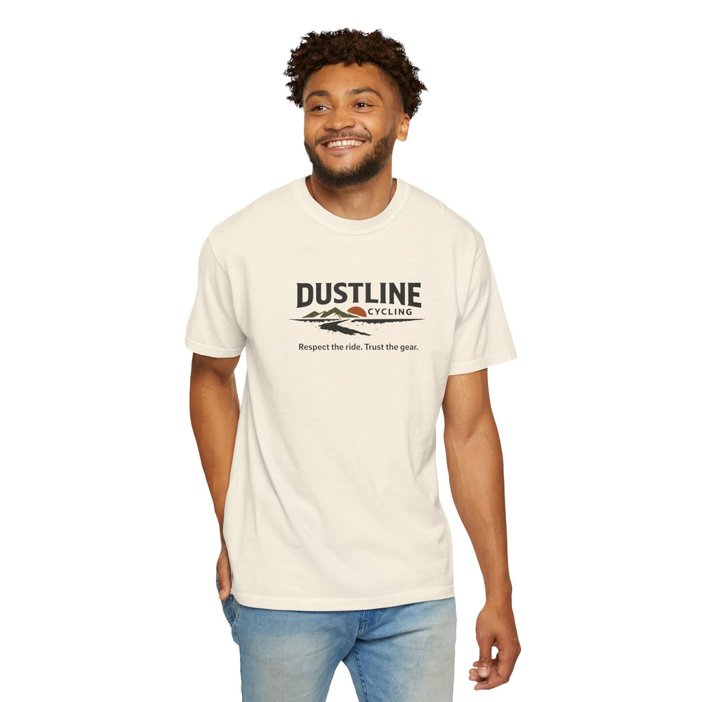 Dustline Cycling T-Shirt — Mountain Ride Graphic Tee ("Respect the ride. Trust the gear.")