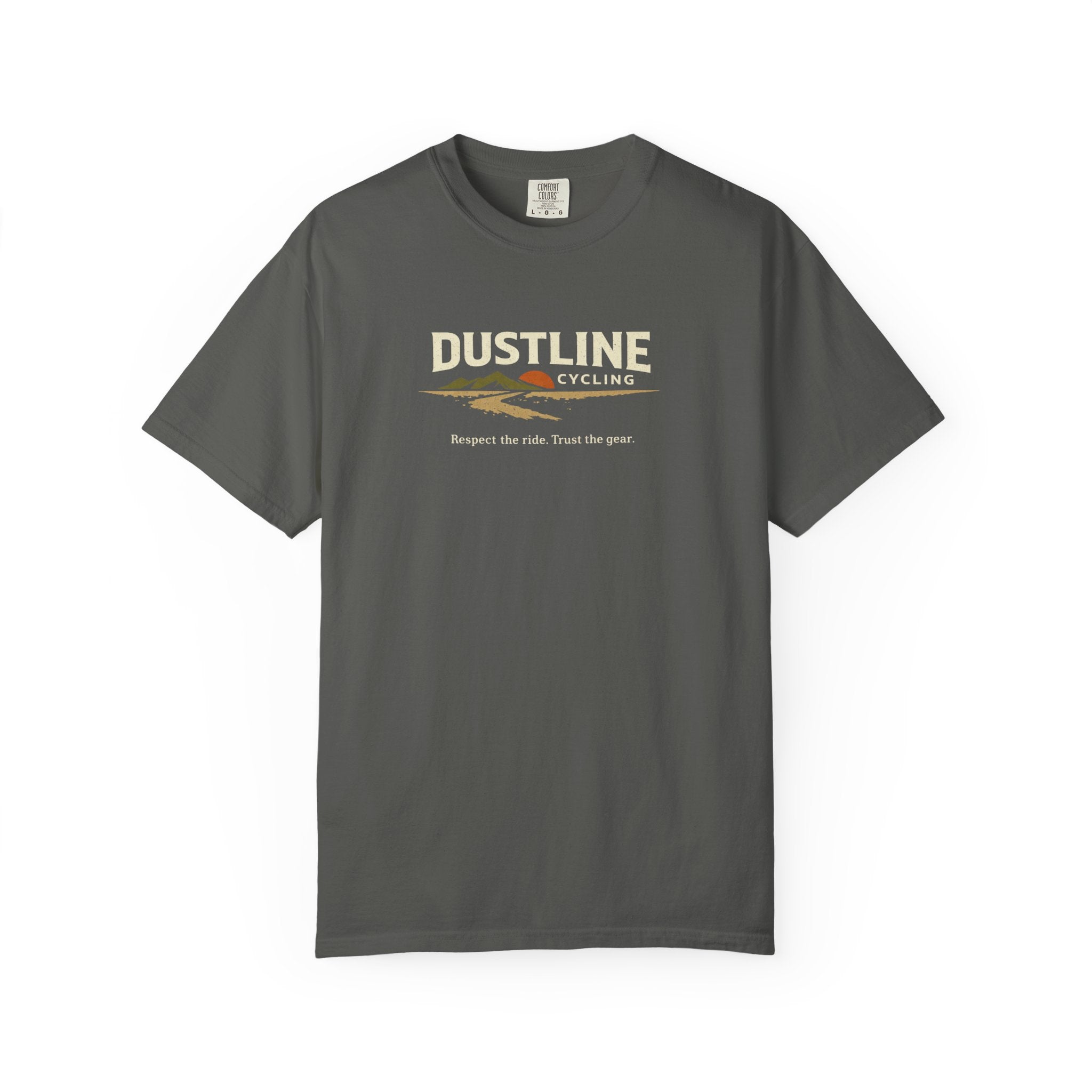 Dustline Cycling T-Shirt — Mountain Ride Graphic Tee ("Respect the ride. Trust the gear.")