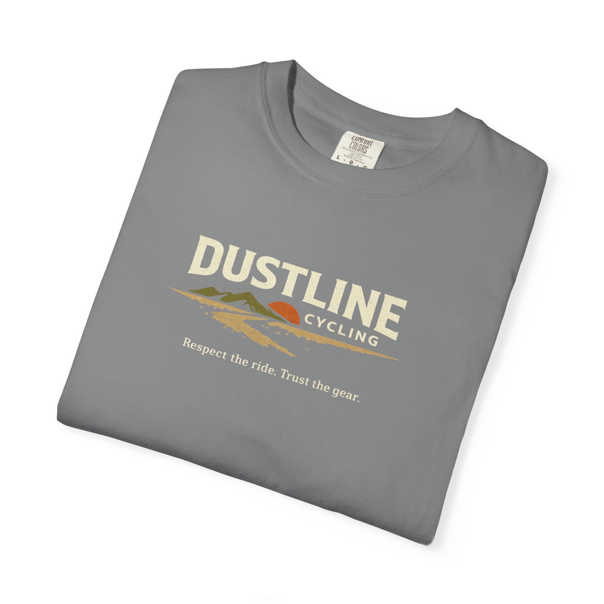 Dustline Cycling T-Shirt — Mountain Ride Graphic Tee ("Respect the ride. Trust the gear.")