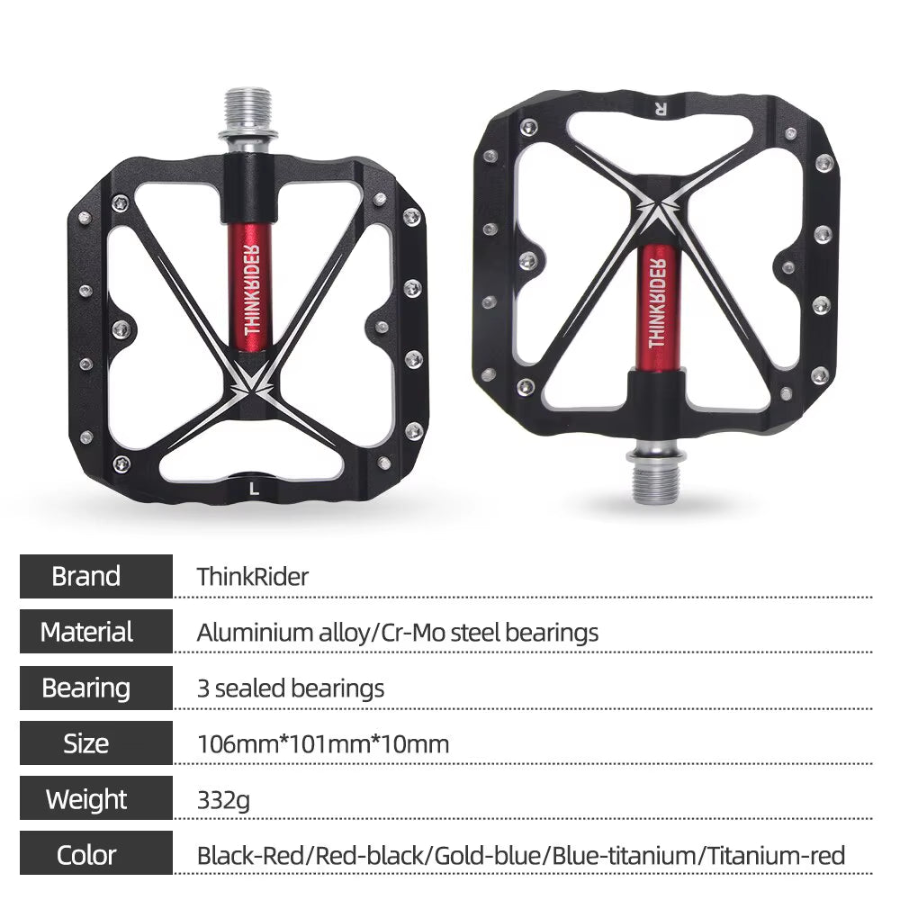 Thinkrider Flat Bike Pedals MTB Road 3 Sealed Bearings Bicycle Pedals Mountain Bike Pedals Wide Platform Accessories Part