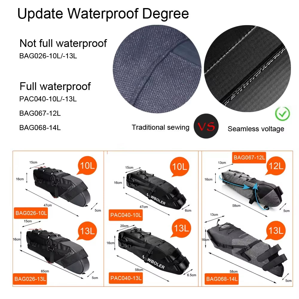 Bike Bag Waterproof 13L Large Capacity Bicycle Saddle Bag Cycling Foldable Tail Rear Bag MTB Road Trunk Bikepacking
