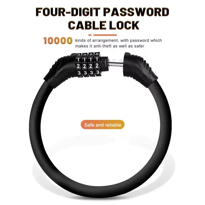 Bike Lock Mountain Bike Portable Security 4-Digit Code Bike Lock for Bicycle Motorcycle Scooter