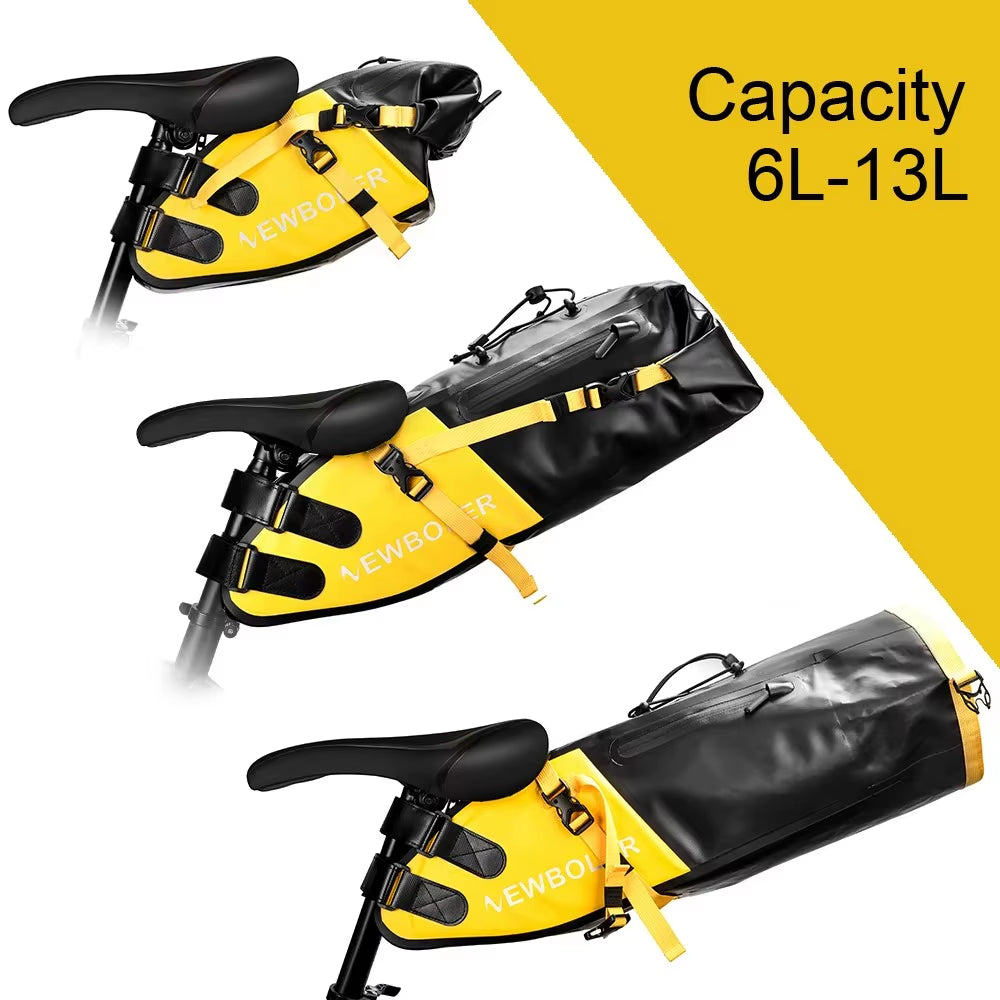 Bike Bag Waterproof 13L Large Capacity Bicycle Saddle Bag Cycling Foldable Tail Rear Bag MTB Road Trunk Bikepacking