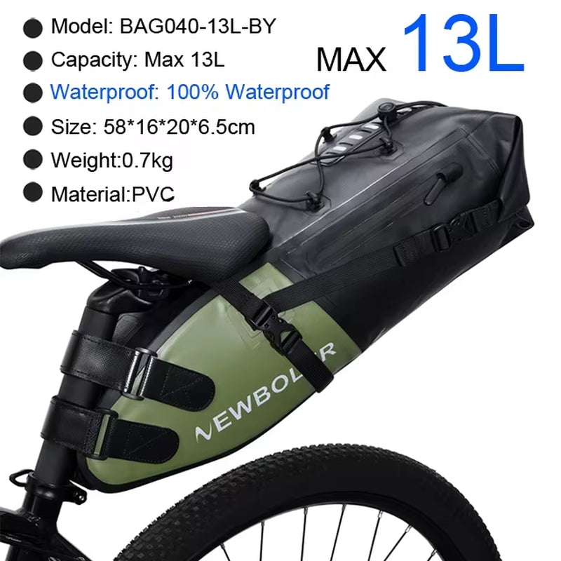 Bike Bag Waterproof 13L Large Capacity Bicycle Saddle Bag Cycling Foldable Tail Rear Bag MTB Road Trunk Bikepacking